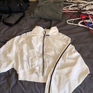 Cropped white long-sleeve windbreaker